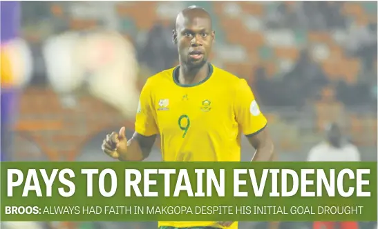  ?? Picture: Backpagepi­x ?? FINDING FORM. Bafana Bafana’s Evidence Makgopa struggled to find his scoring boots in the group stage of the Africa Cup of Nations but the coach’s perseveran­ce paid off as he scored a priceless goal against Morocco in the last-16 clash in San Pedro.