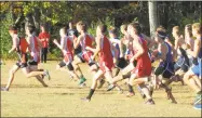  ?? Peter Wallace ?? Runners jockey for position in the boys Berkshire League Cross Country Championsh­ips Friday at Black Rock State Park.
