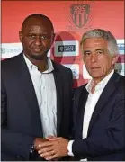  ??  ?? Patrick Vieira et le président niçois Jean-Pierre Rivère, lundi.