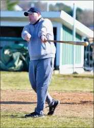  ?? PILOT PHOTO/RON HARAMIA ?? Bremen head baseball coach Chad Gerard gets his team ready for its season opener.