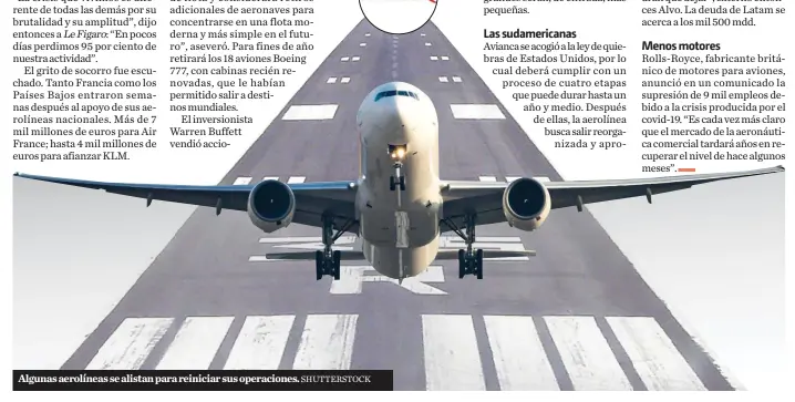  ?? SHUTTERSTO­CK ?? Algunas aerolíneas se alistan para reiniciar sus operacione­s.