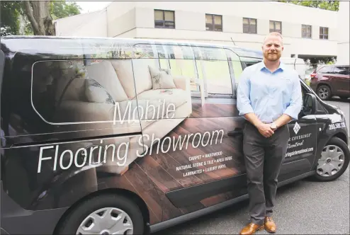  ?? Jordan Grice / Hearst Connecticu­t Media ?? Fairfield resident Dylan O’Connor is looking to bring ease to home improvemen­t with his mobile flooring business in Stamford.