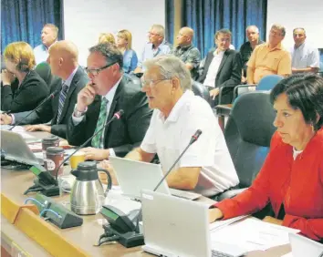  ?? —photo Gregg Chamberlai­n ?? Normand Tremblay (centre) outlines to counties council the problems facing members of the Prescott-Russell Residence Associatio­n.