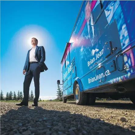  ?? GAVIN YOUNG ?? Former Wildrose leader Brian Jean wasted no time getting his campaign RV up and running, announcing his bid to become leader of the newly formed United Conservati­ve Party Monday in Airdrie — before the new party even officially exists.