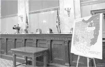  ?? JULIE CARR SMYTH/AP 2021 ?? Members of the Ohio Senate Government Oversight Committee hear testimony regarding a new map showing congressio­nal districts in the battlegrou­nd state at the Ohio Statehouse in Columbus, Ohio.