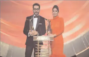  ?? -REUTERS ?? RIYADH
Egyptian actors Ahmed Helmy and Mona Zaki give a speech at the Joy Awards in Riyadh, Saudi Arabia.