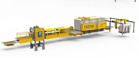  ??  ?? Full automatic resin line with single cyclic oven. Production capacity 15 slabs/hour one side 10 slabs/hour both sides