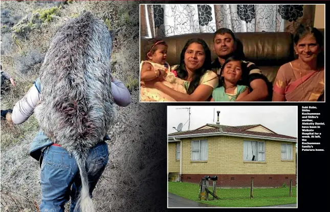  ??  ?? Subi Babu, Shibu Kochummen and Shibu’s mother, Alekutty Daniel, have been in Waikato Hospital for a week. At left, the Kochummen family’s Putaruru home.