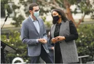  ?? Scott Strazzante / The Chronicle ?? Mayor London Breed ( right, with state Sen. Scott Wiener last week) says not having students in schools “is what’s driving inequity in our city.”