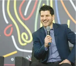  ?? BRIAN CASSELLA/CHICAGO TRIBUNE ?? Blackhawks general manager Kyle Davidson speaks after being introduced March 1.