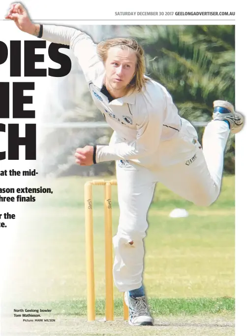  ?? Picture: MARK WILSON ?? North Geelong bowler Tom Mathieson.