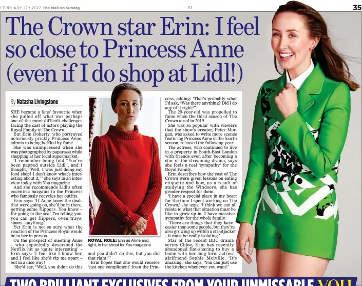  ?? ?? ROYAL ROLE: Erin as Anne and, right, in her shoot for You magazine