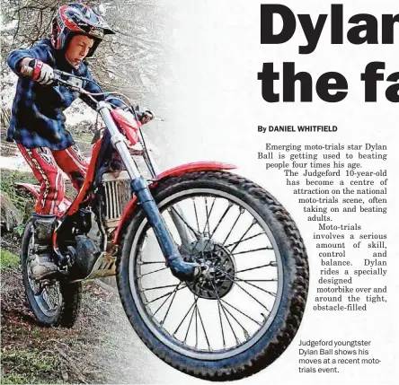  ??  ?? Judgeford youngtster Dylan Ball shows his moves at a recent mototrials event.