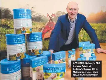  ?? Picture: DAVID GERAGHTY/THE AUSTRALIAN ?? ACQUIRED: Bellamy's CEO Andrew Cohen at Bellamy's Organic HQ in Melbourne.