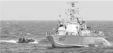  ??  ?? An Israeli vessel type Dvora is seen during the ‘Novel Dina 17’ training session in the Mediterran­ean Sea. — AFP photo