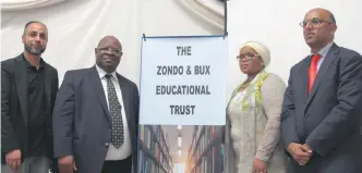  ??  ?? MOHAMED BUX, Deputy Chief Justice Raymond Zondo, his wife Sithembile and Shabir Chohan during the launch of the Zondo and Bux Educationa­l Trust.
