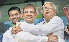  ?? PTI FILE ?? RJD chief Lalu Prasad with rebel JD(U) leader Sharad Yadav during the 'BJP bhagao, desh bachao' rally in Patna in August.