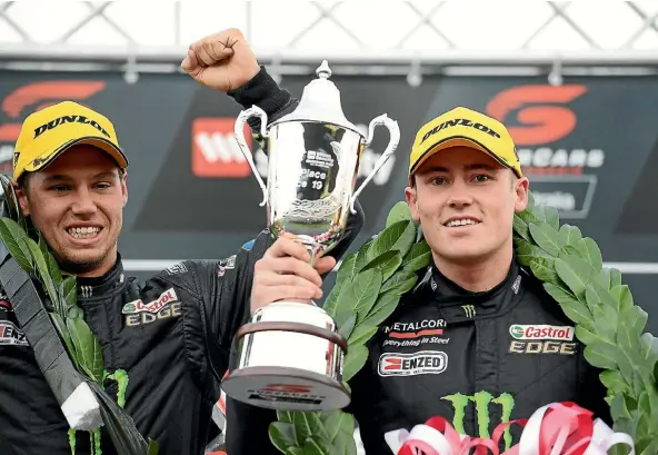  ??  ?? Richie Stanaway, right, celebrates with Cameron Waters after winning the Sandown 500 in September.