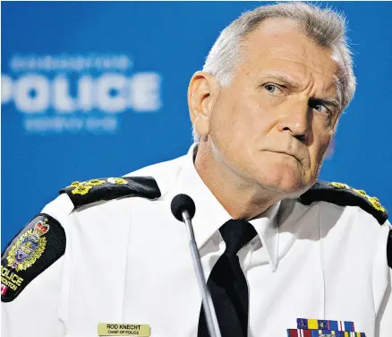  ?? JASON FRANSON / THE CANADIAN PRESS FILES ?? Edmonton police chief Rod Knecht has defended his police service’s new policy of not releasing the names of homicide victims in odd ways, Colby Cosh writes.
