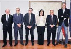  ??  ?? LIGAS. Aragonés, Lozano, Soriano, Rienda, Tebas y Martín, ayer.