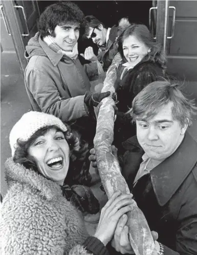  ??  ?? Right: Clockwise from top-left, Eugene Levy, Dan Aykroyd, Catherine O’Hara, John Candy and Andrea Martin. Levy and Candy lived in the house at different times.