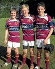  ?? PHOTO: SUPPLIED ?? Southland junior rugby and tennis representa­tive players Riley Smith, Tim Willans and Aaron Withy.