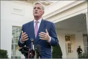  ?? JACQUELYN MARTIN — THE ASSOCIATED PRESS ?? House Speaker Kevin McCarthy of Calif., talks with reporters outside the West Wing of the White House in Washington following his meeting with President Joe Biden on Wednesday.