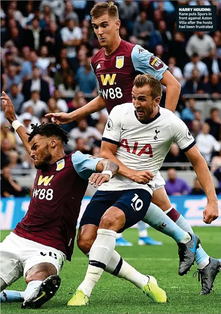  ??  ?? HARRY HOUDINI: Kane puts Spurs in front against Aston Villa after the hosts had been frustrated