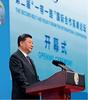  ??  ?? Le 26 avril, le président chinois Xi Jinping prononce un discours de présentati­on lors de la cérémonie d’ouverture du deuxième Forum de « la Ceinture et la Route » pour la coopératio­n internatio­nale (FCR).