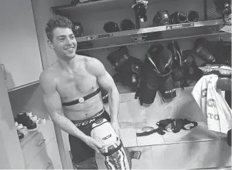  ?? Helen H. Richardson, The Denver Post ?? Avalanche center Tyson Jost wears a heart-rate monitor to track his performanc­e on the ice.