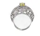  ??  ?? Victoria ring with a fancy diamond centre stone embellishe­d with 244 white diamonds