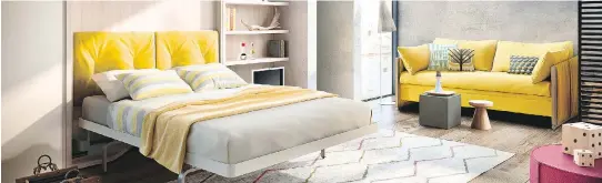  ?? CLEI, S.R.L./RESOURCE FURNITURE ?? The shelving unit of the LGM Tavolo rotates to expose a queen size wall bed and side tables.