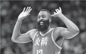  ?? Yi-Chin Lee / Houston Chronicle ?? Rockets guard James Harden was named the NBA MVP this season, and his bearded image is instantly recognizab­le in NBA circles and apparently in China as well, judging by his jersey.