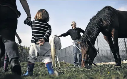  ?? / MARCO BERTORELLO/ AFP ?? A child looks at horses at Biobab Nursery, which is located at Bollate Prison in Milan, Italy. The prison hosts a nursery for children of female inmates, employees and children from families living in the neighbourh­ood.