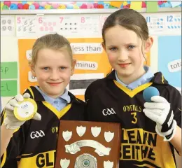  ?? Clodagh and Maggie Quirke from Glenbeigh NS, winners of the All-Ireland Cumann na mBunscol Under-11 Doubles handball title. Photo by Con Dennehy. ??