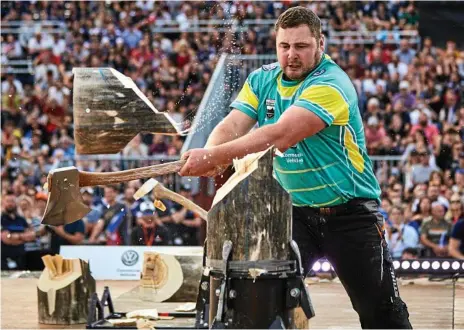  ?? Photo: Andreas ?? A CUT ABOVE: Blackbutt’s Mitch Argent competes during the Stihl TIMBERSPOR­TS Champions Trophy in Marseille, France.