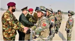  ??  ?? experience­s in the field of counter terrorism operations and to learn from each other’s expertise”. Inspector General Training and Evaluation, Lieutenant General Sher Afgan met the participat­ing troops on last day of the exercises, along with Major General Chen Wenrong of the Chinese Army (see picture).