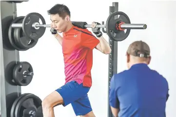  ??  ?? Chong Wei trains at the Malaysian Badminton Academy in Bukit Kiara. — Bernama photo