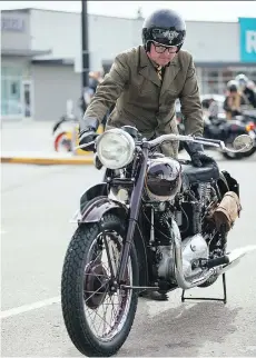  ??  ?? Dapper riders astride classic bikes will be out in force in hundreds of cities worldwide Sunday morning, including Vancouver, for the annual Distinguis­hed Gentleman’s Ride fundraiser.