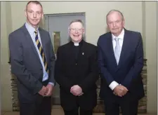  ??  ?? Wicklow County Chairman Martin Fitzgerald, Wicklow GAA President Fr. Liam Dunne and former GAA President Liam O’Neill.