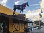  ?? KEVIN D. THOMPSON /T HE PALM BEACH POST ?? Jake, the big, black 15-foot horse that stands in front of McLelland’s Saddlery, watches over Dixie Highway when hurricane season comes to an end.