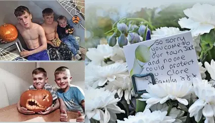  ?? ?? ■ Above, Jack with his younger brothers Jayden and, right, flowers left at the scene of the murder