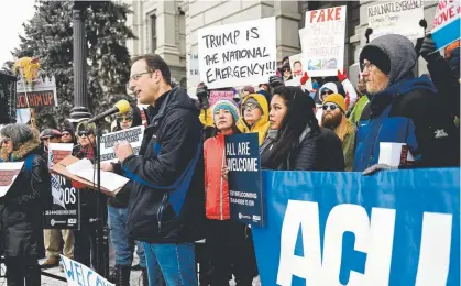  ?? Joe Amon, The Denver Post ?? Colorado Attorney General Phil Weiser speaks at a rally Monday protesting President Donald Trump's national emergency declaratio­n on the west steps of the Colorado State Capitol Building in Denver.