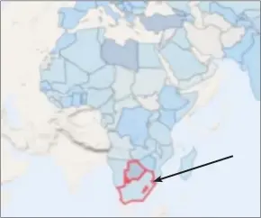  ?? (Courtesy pics ) ?? (Arrow) Red marked area shows Eswatini in Africa as one of the countries that is showing less growth.