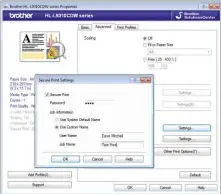  ??  ?? BELOW Brother’s driver allows print jobs to be secured with a PIN