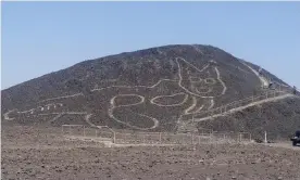  ?? Photograph: Jhony Islas/AP ?? The feline figure, seen on a hillside in Nazca, Peru, has been cleaned and conserved since its discovery.