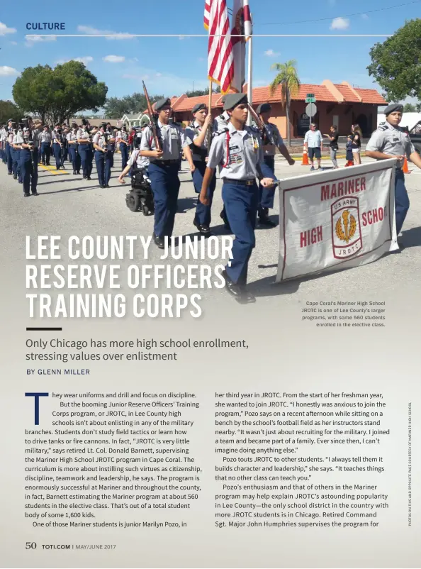  ??  ?? Cape Coral's Mariner High School JROTC is one of Lee County's larger programs, with some 560 students enrolled in the elective class.