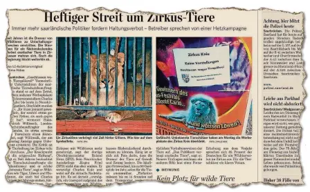  ?? REPRO: SZ ?? Anfang Juli 2015 berichtete die SZ an gleicher Stelle, auf Seite B 1, über die Zirkus-Diskussion.