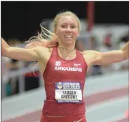  ?? (NWA Democrat-Gazette/Andy Shupe) ?? Lauren Gregory is one of several Arkansas distance runners who will be doubling up on events during the SEC Outdoor Track and Field Championsh­ips that begin today in Oxford, Miss., and continue through Saturday.