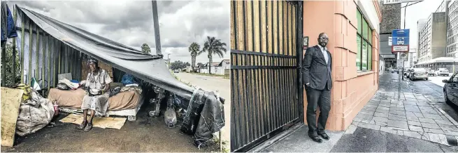  ?? Pictures: Mark Lewis ?? Gladys Qhoba, left, lost her home during forced removals in 1977. Madoda Ntuli, right, one of the writers of the film ‘Vaya‘, sleeps rough at night and works on his websites during the day. NO FIXED ABODE